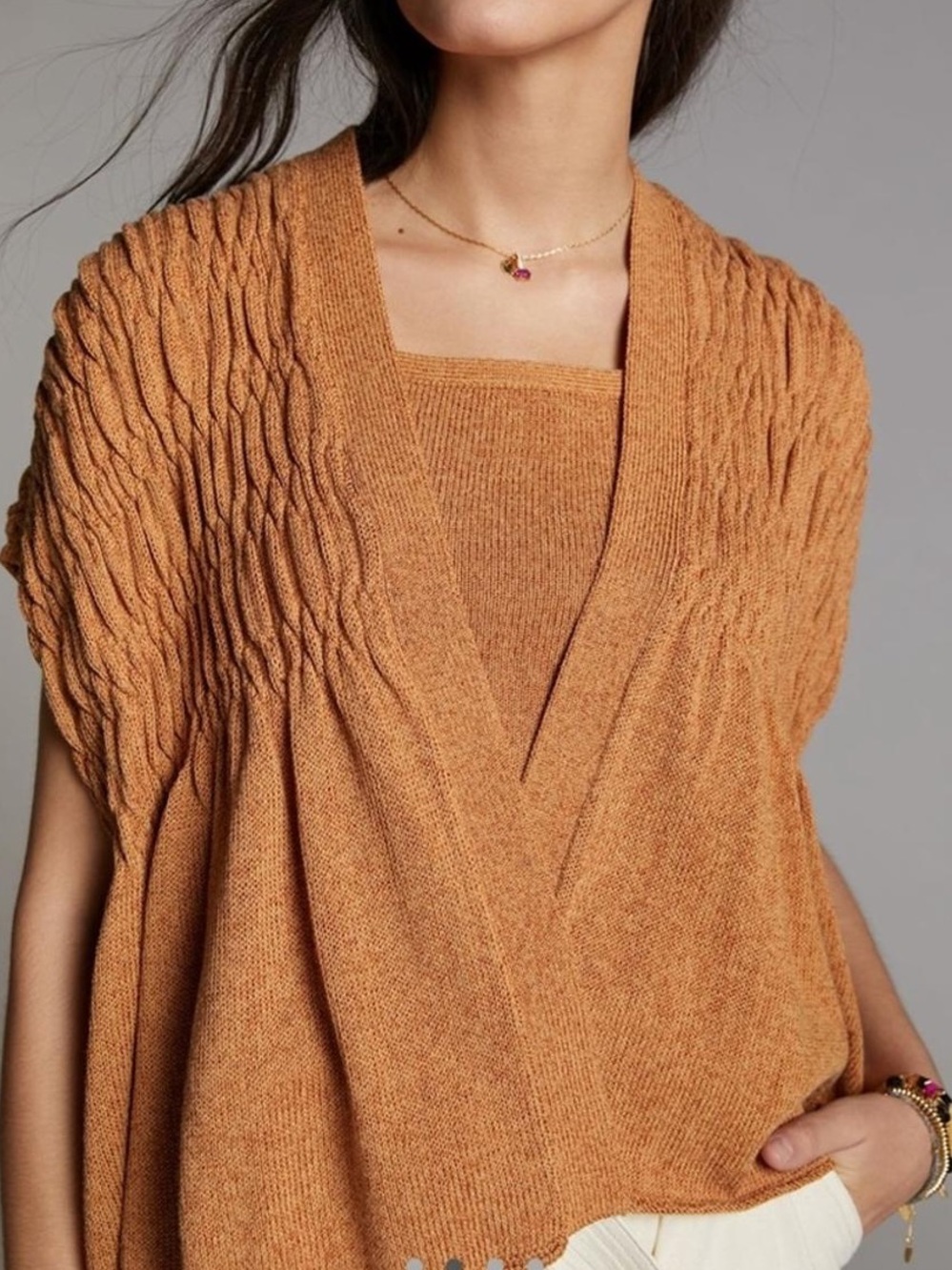 Anthropologie Rust Open Front Textured Cardigan Drapey Layer Cotton Blend M/L
